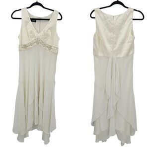 90s Ivory Satin Chiffon Tiered Lingerie Nightgown Sz XL Rhinestone Tail Bridal